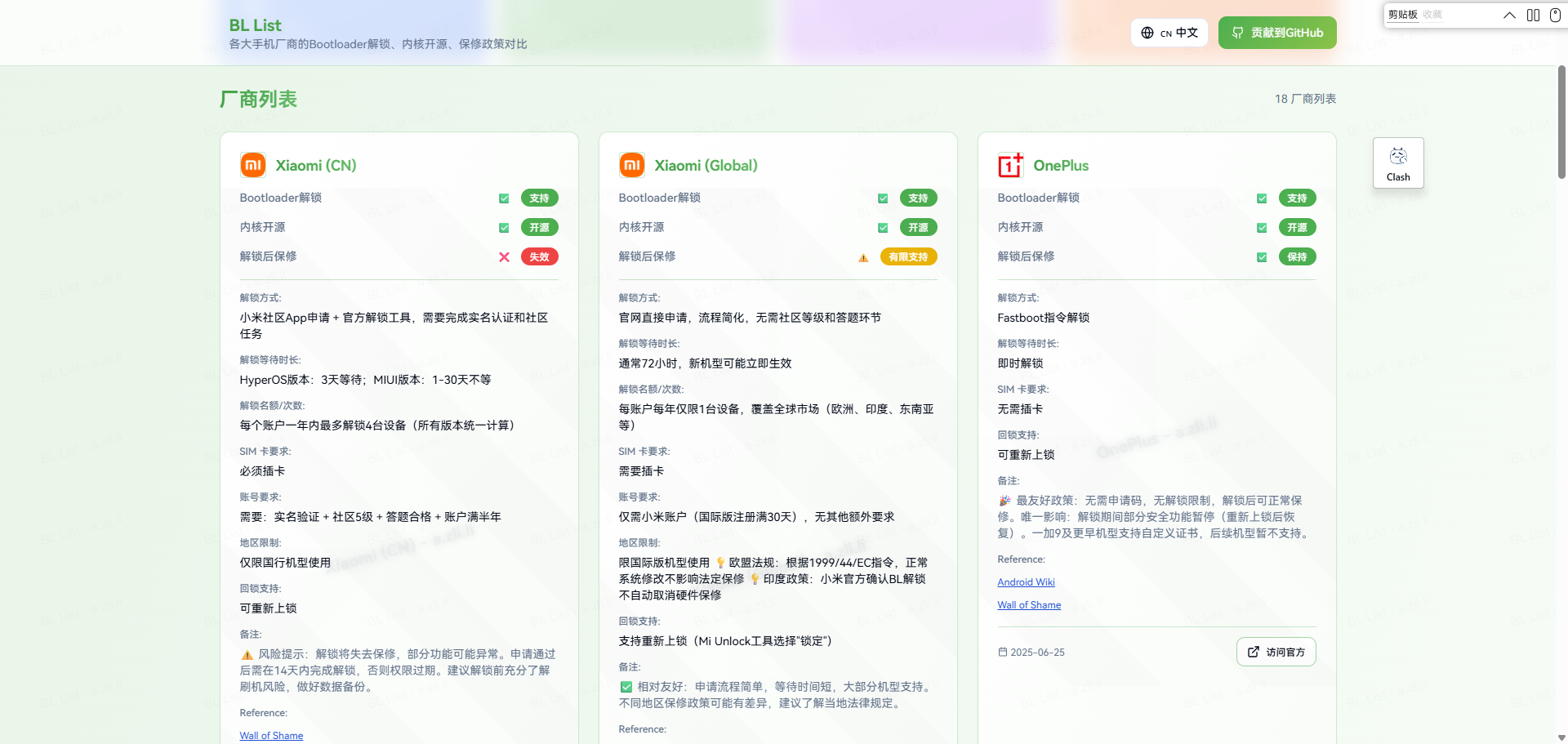 图片[1]-BL List 各大手机厂商的 Bootloader 解锁「刷机有风险，请注意备份数据」-大海资源库